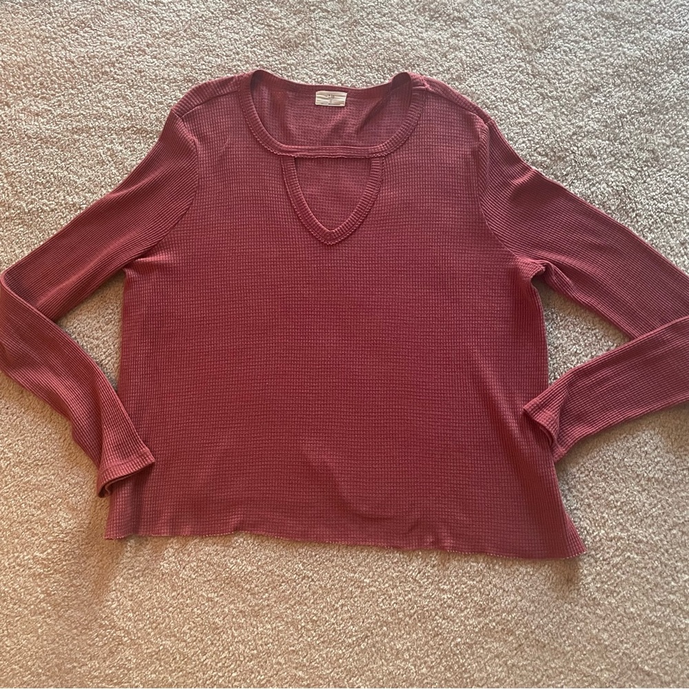 Anthro T.La Nadia Terracotta Thermal Top – XL – Choker Neck Keyhole Long Sleeve